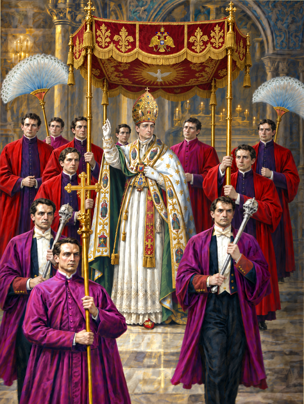 The pontifical procession beneath the baldacchino