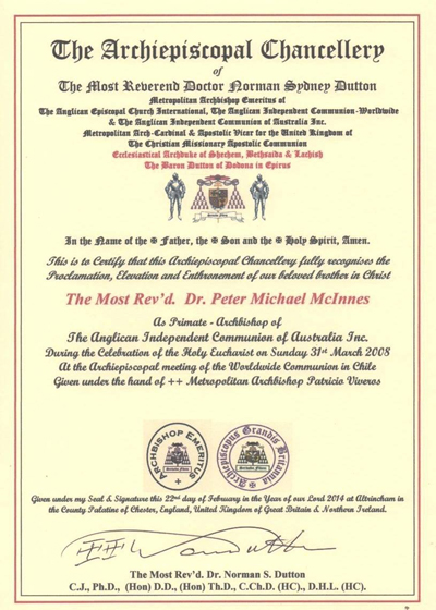 Act of Recognition involving Cardinal Dutton and Archbishop McInnes