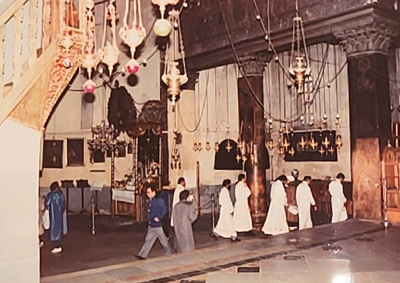 Pope Radislav at the Armenian altar in the Church of the Nativity