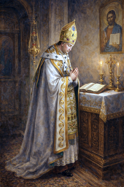 Archbishop vested at the altar