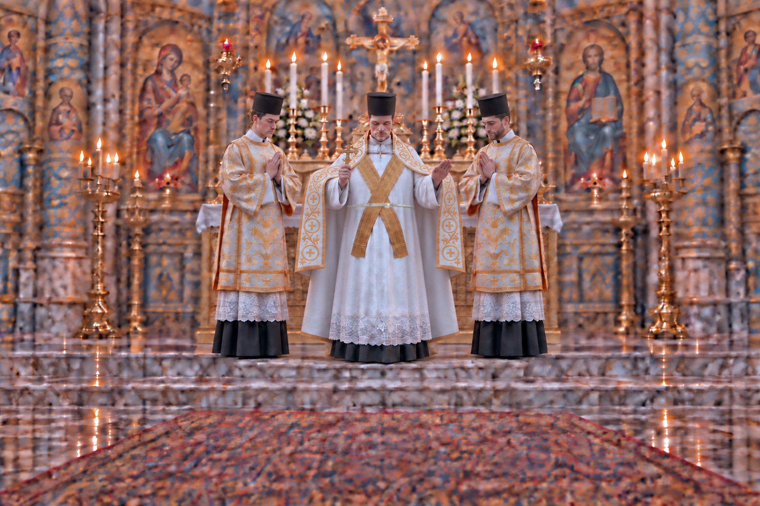 Priest blessing the people with an Orthodox hand cross