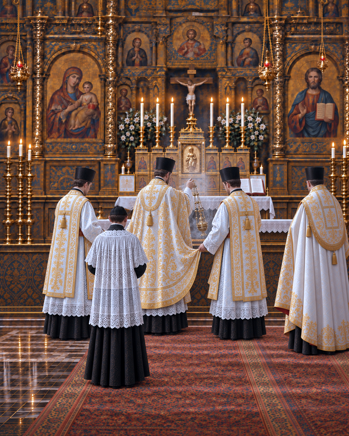 Priest and ministers censing the altar