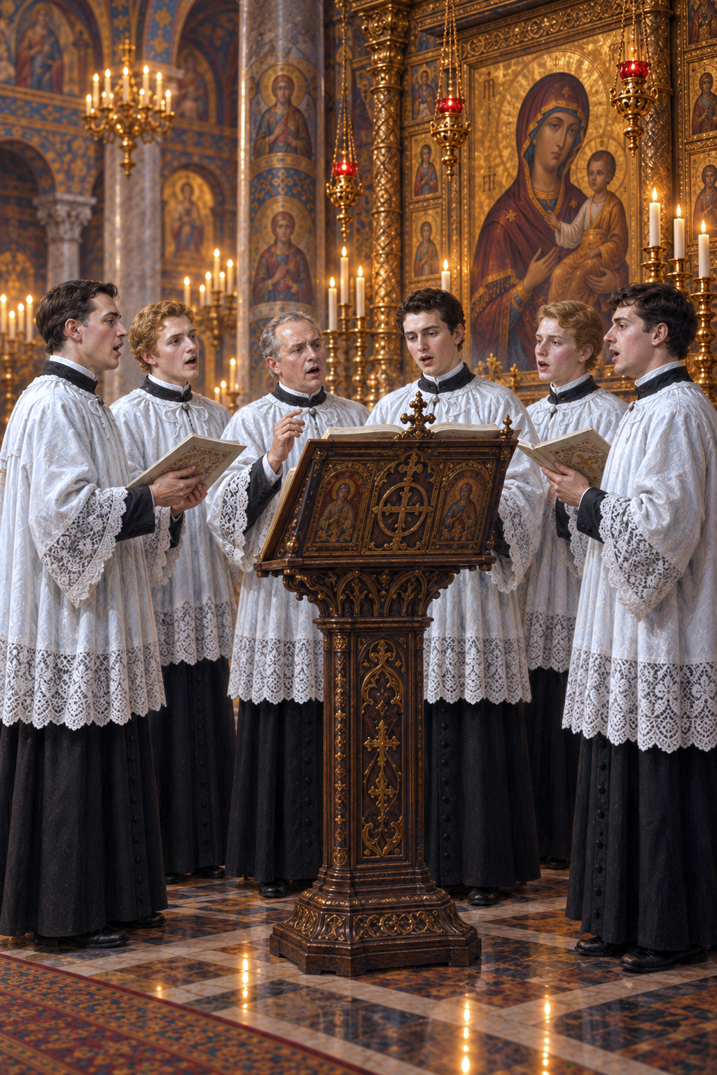 Choristers singing the psalm in the church