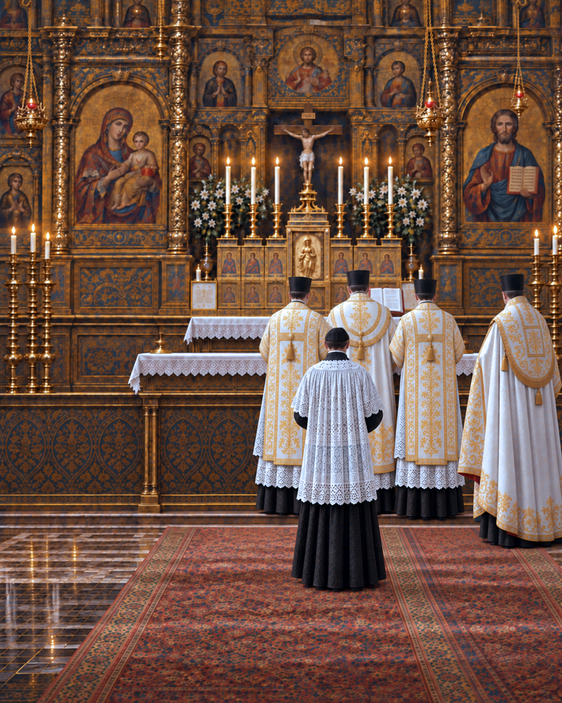 Clergy at the Epistle side of the altar
