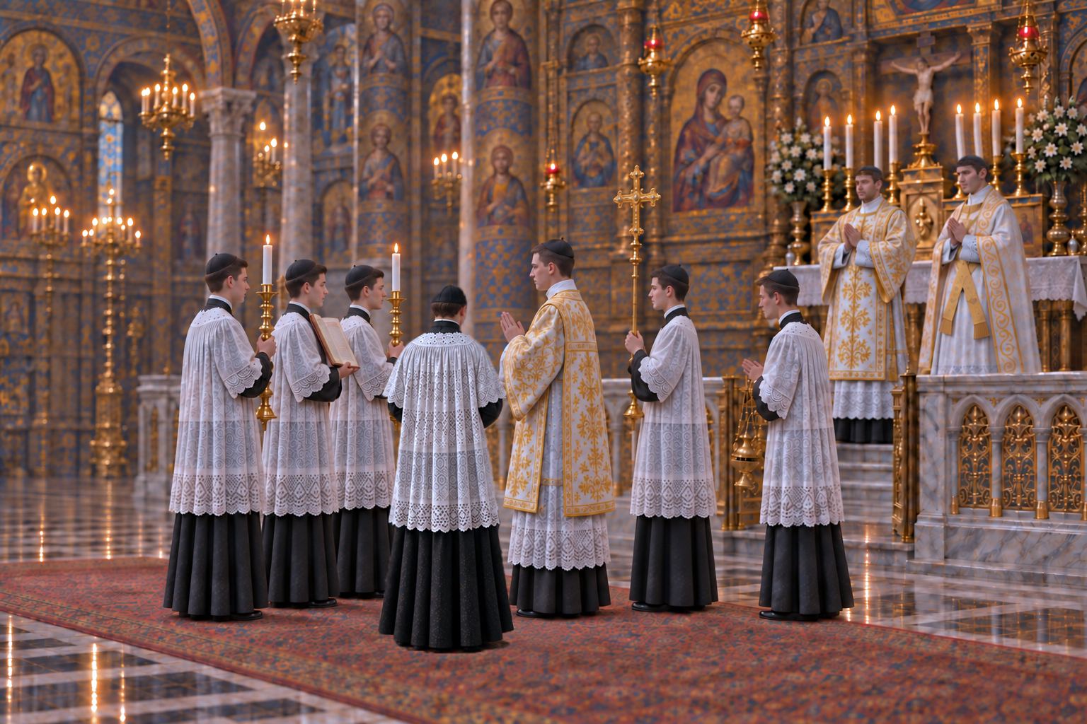 Deacon and servers formed for the Gospel in the nave