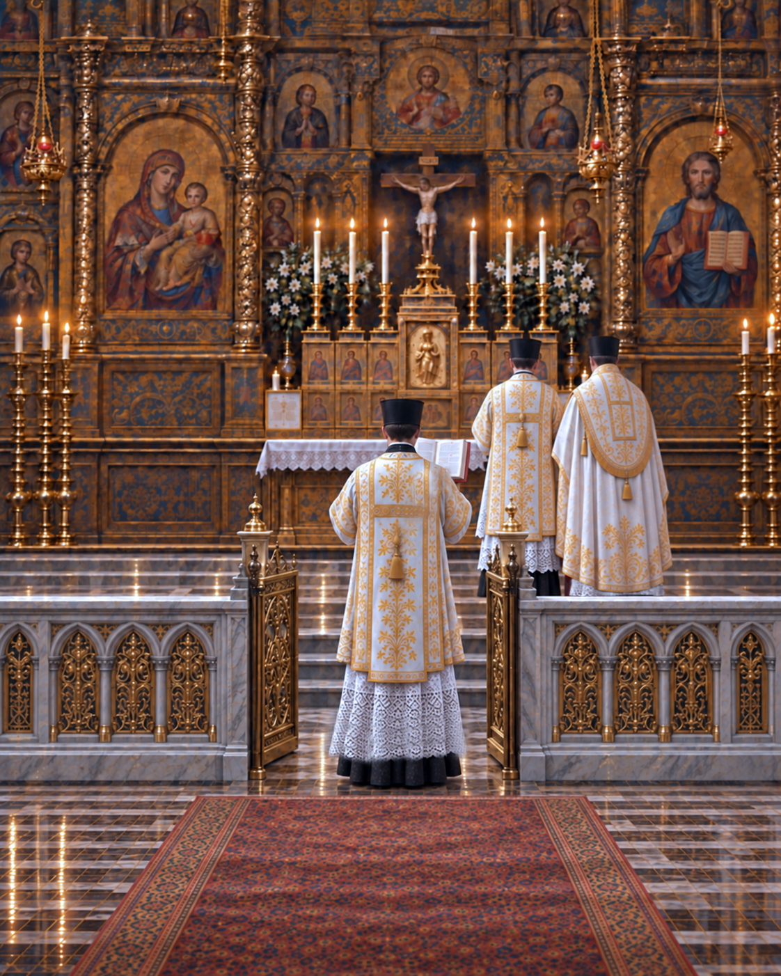 Deacon singing the litany at the chancel gate