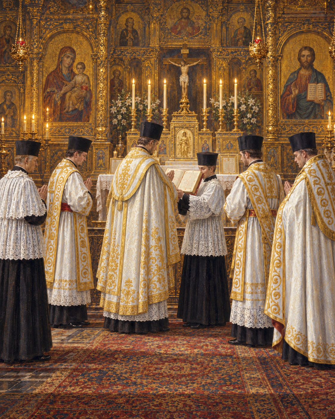 Clergy assembled for the preparatory rites before the altar
