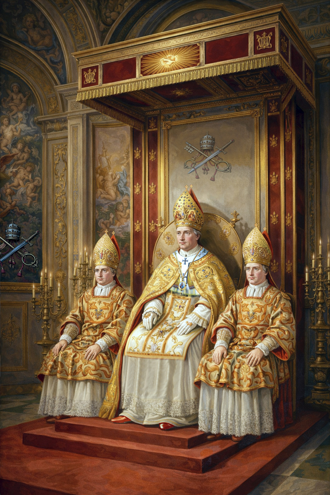 The Roman-Ruthenian Pope seated in pontifical state with attendants