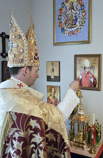 Pope Radislav censing the icon of St. Edwin Caudill